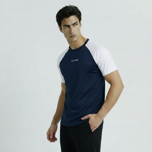 Men's navy blue and white dry fit raglan t-shirt KIVOR Pakistan
